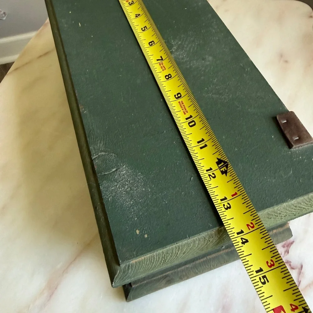 Wooden Spool Cotton Colors Sewing Box Rustic Green Storage‎ Chest 13.5in